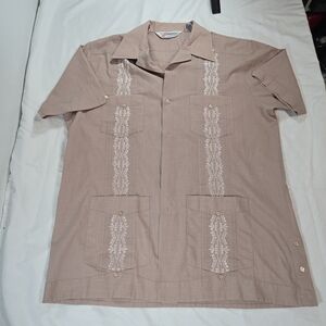 Haband Men's Casual Brown Embroidered Button Down Shirt